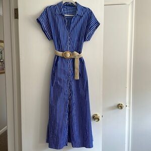 Zara Blue Striped Dress with Belt, Size M